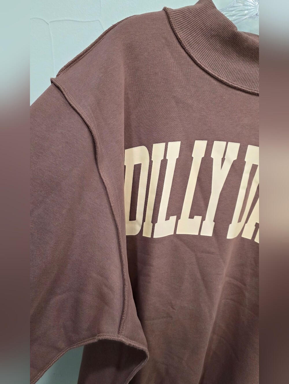 BUCKETLIST NWOT Brown Dilly Dally Mockneck Sweatshirt - Picture 4 of 6